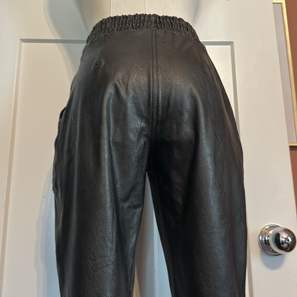 Spanx black faux leather pockets elastic waist & cuffs S pants joggers - Picture 11 of 15